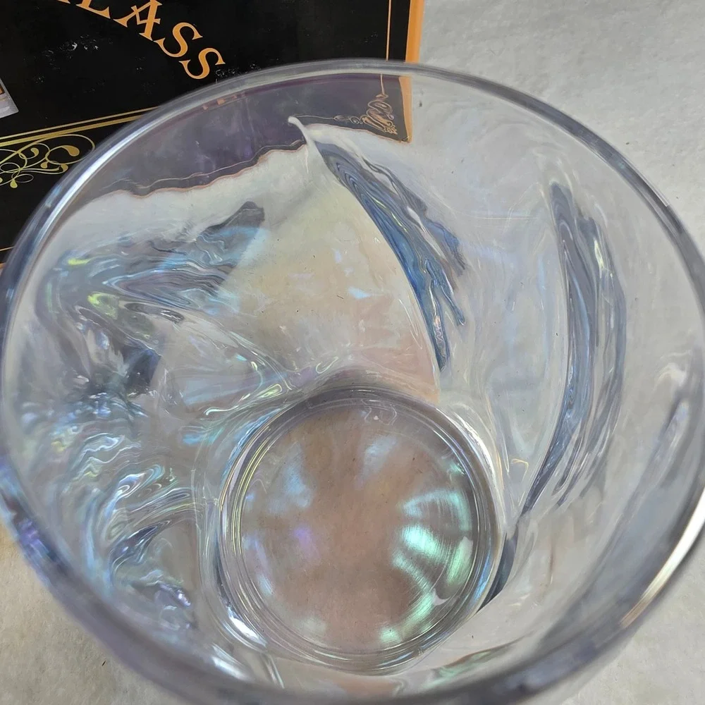 Iridescent Whiskey Glasses‎ Set of 2 Twisted Old Fashioned Rocks Glassware New